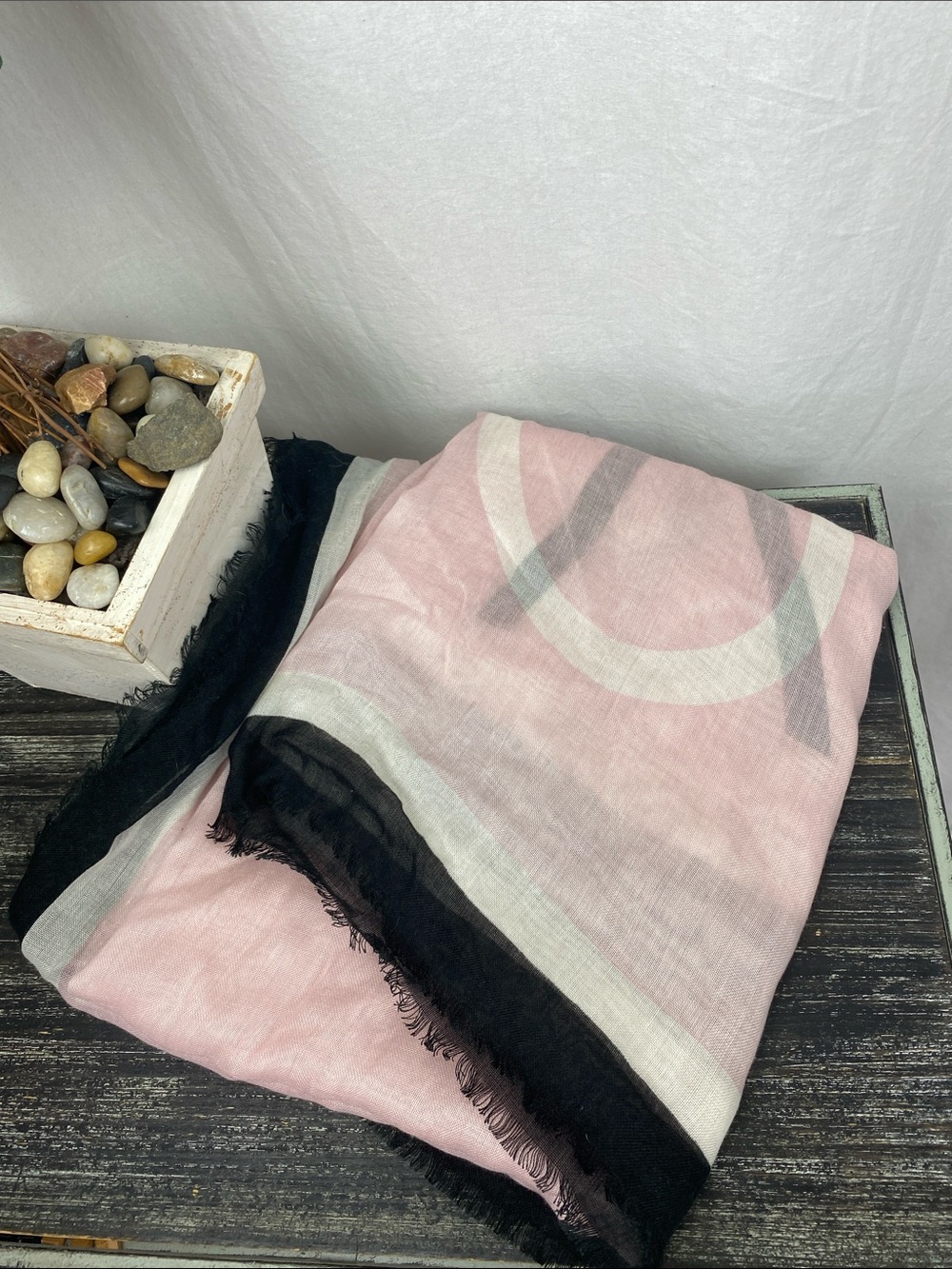 Old Navy Pink White & Black “Love” Print Square fringe Edge Scarve